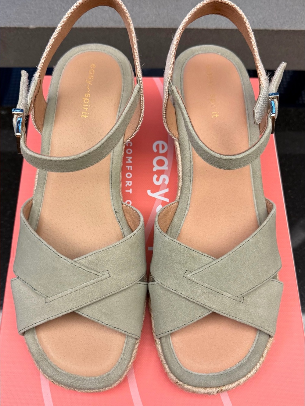 Easy Spirit Olive Green Cross-Strap Slingback Sandals